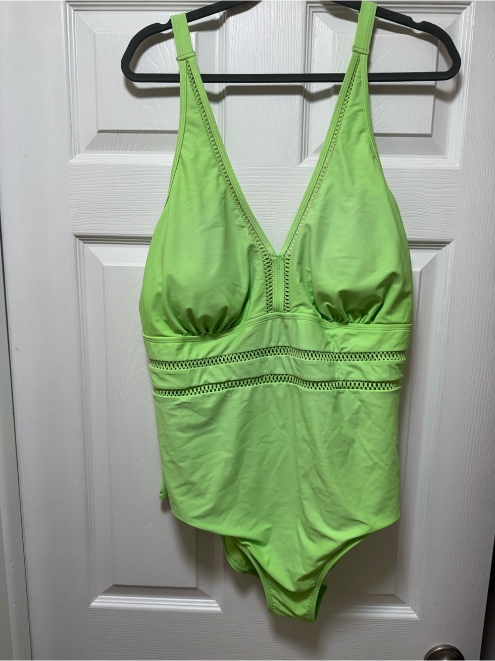 Amazon Neon Lime V-Neck One-Piece Swimsuit with Ladder Trim